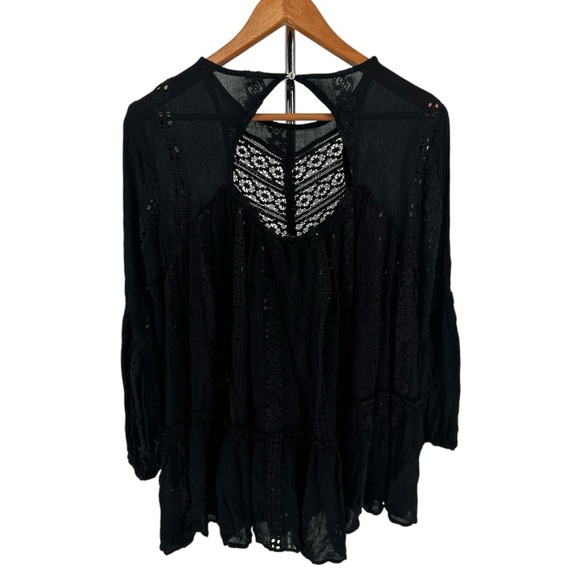 Free People Kiss Kiss Black Tunic size XS Oversized Flowy NWT Long Sleeves - Picture 8 of 12